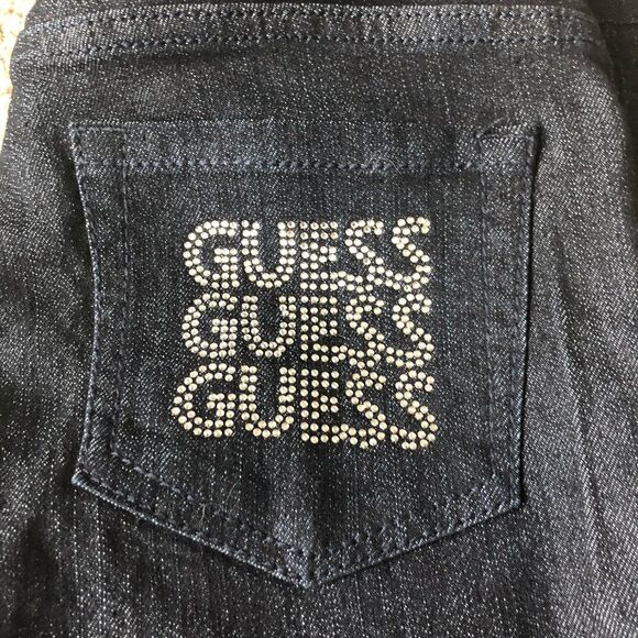 Guess Dark Wash Sarah Low Rise Bling Pockets Skinny Jeans Size 14 Girls - Picture 10 of 10